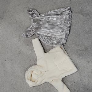 Girls silver dress with cream color zip up hoodie
